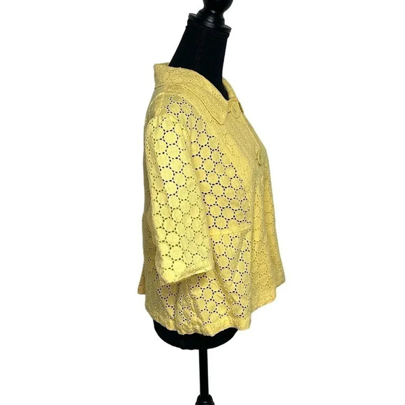 Style & co. 16P yellow eyelet linen short sleeve peplum jacket - Picture 4 of 5